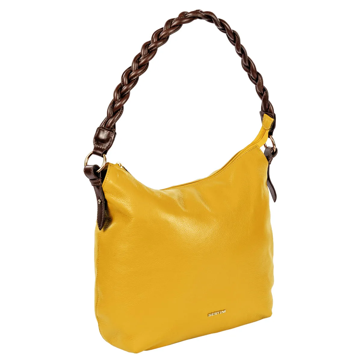 Bolsa Boho Grande Couro Sestini Botânica - Mostarda