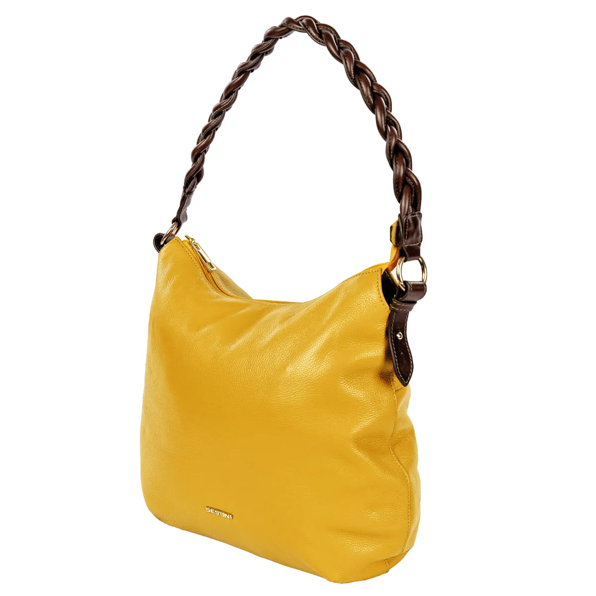 Bolsa Boho Grande Couro Sestini Botânica - Mostarda