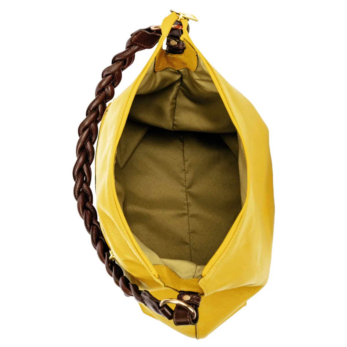 Bolsa Boho Grande Couro Sestini Botânica - Mostarda