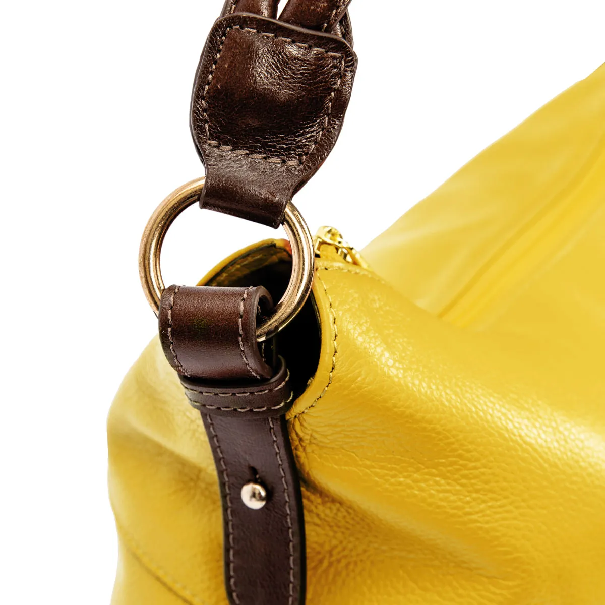 Bolsa Boho Grande Couro Sestini Botânica - Mostarda