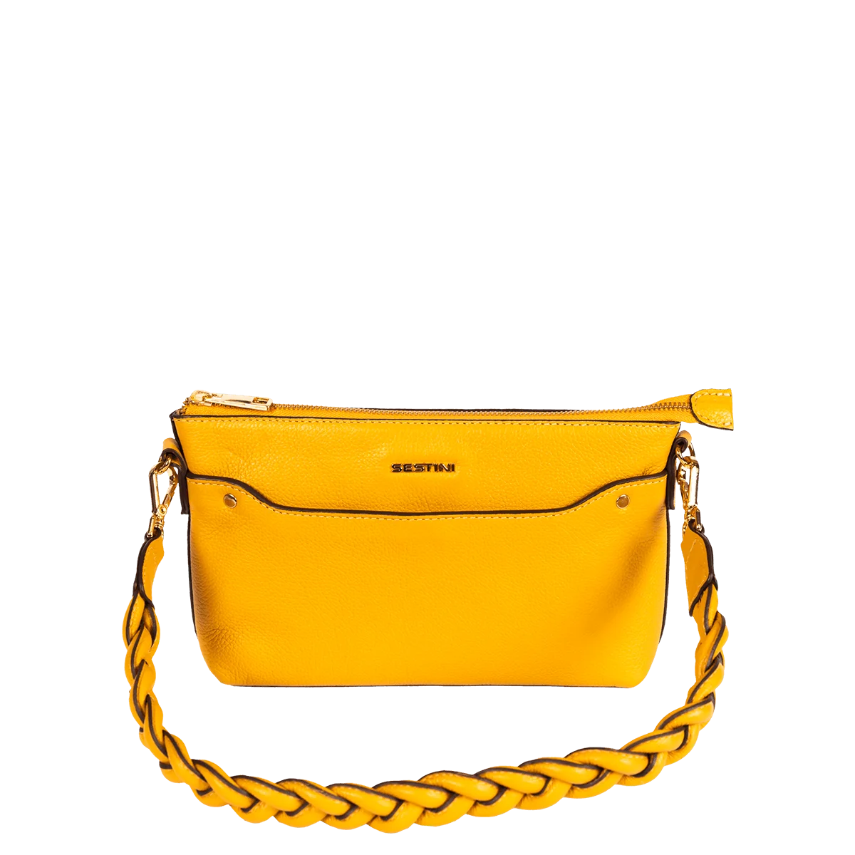 Bolsa Clutch Média Couro Sestini Botânica - Mostarda