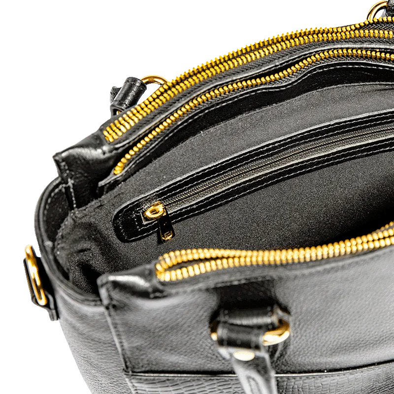 Bolsa Satchel Média 3 Compartimentos Couro Sestini Terrene - Preto