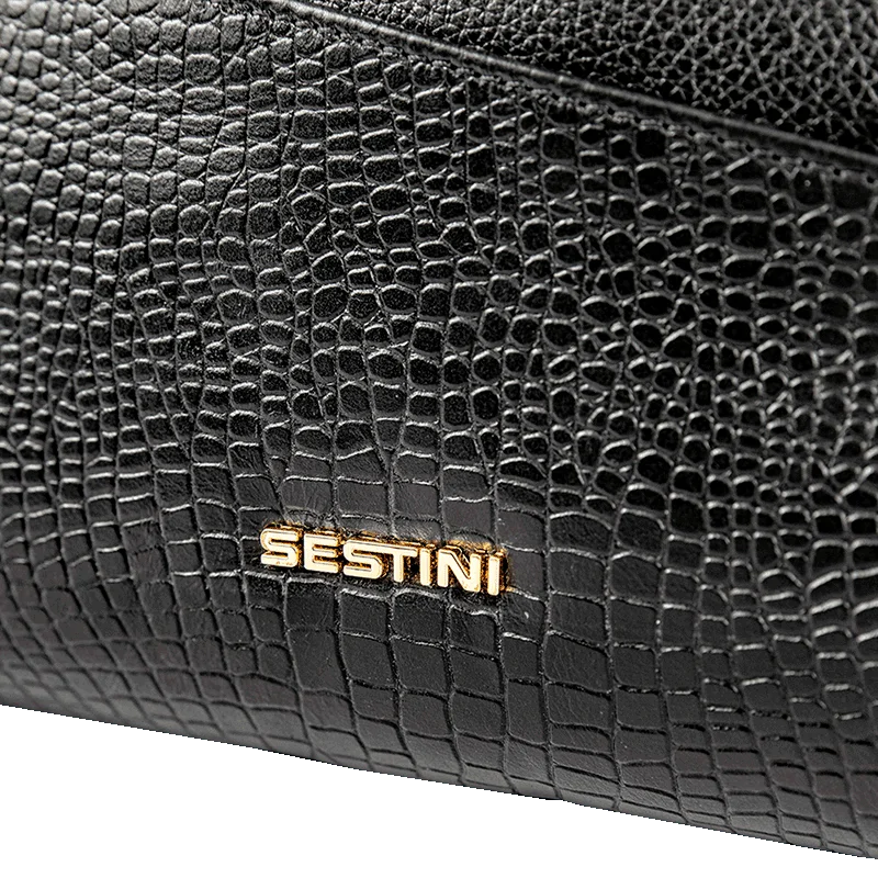 Bolsa Satchel Média 3 Compartimentos Couro Sestini Terrene - Preto
