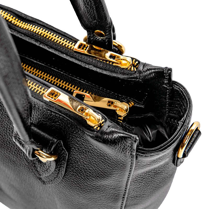 Bolsa Satchel Média 3 Compartimentos Couro Sestini Terrene - Preto