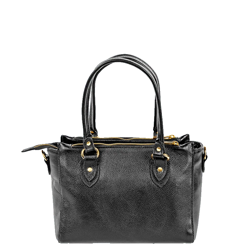 Bolsa Satchel Média 3 Compartimentos Couro Sestini Terrene - Preto