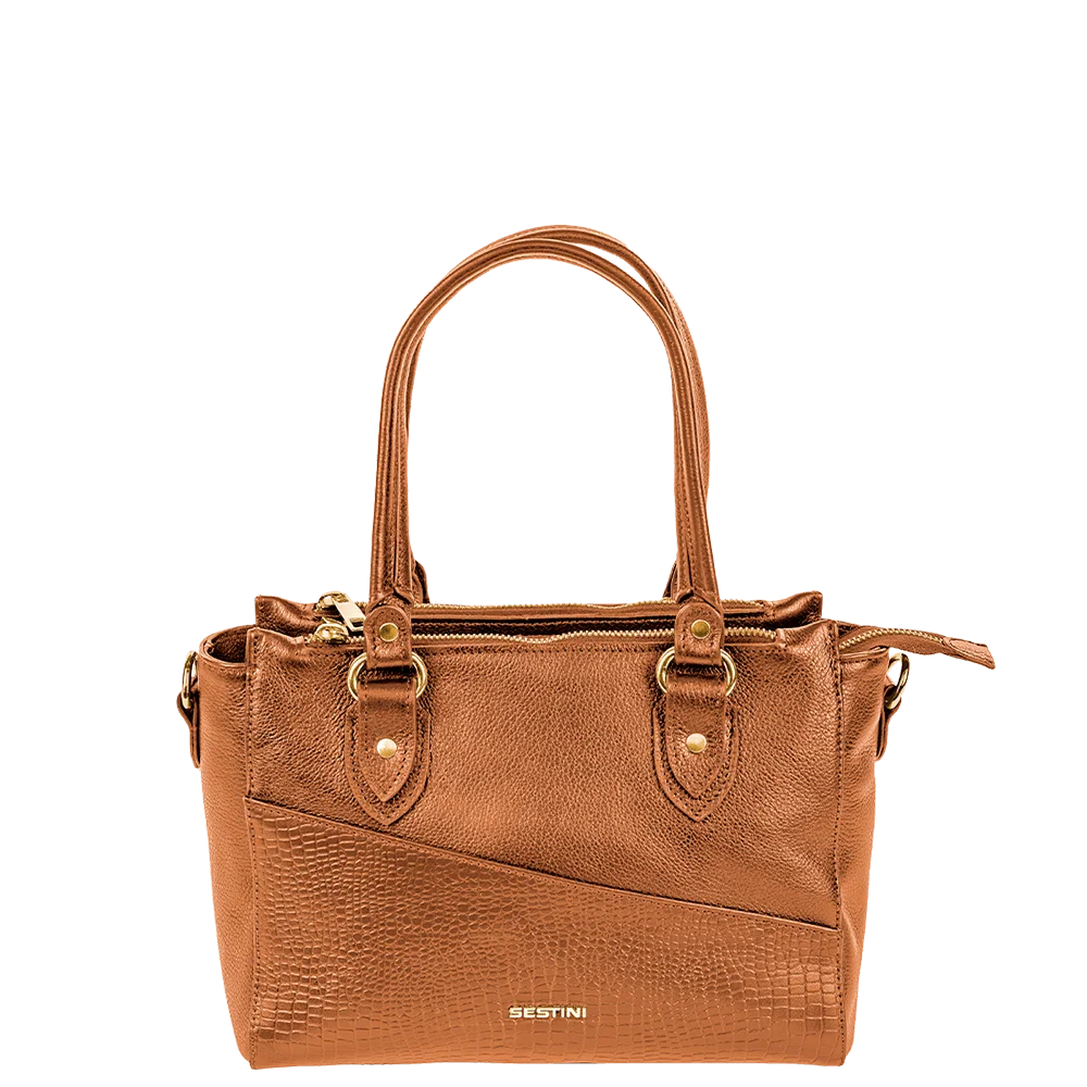 Bolsa Satchel Média 3 Compartimentos Couro Sestini Terrene - Savana