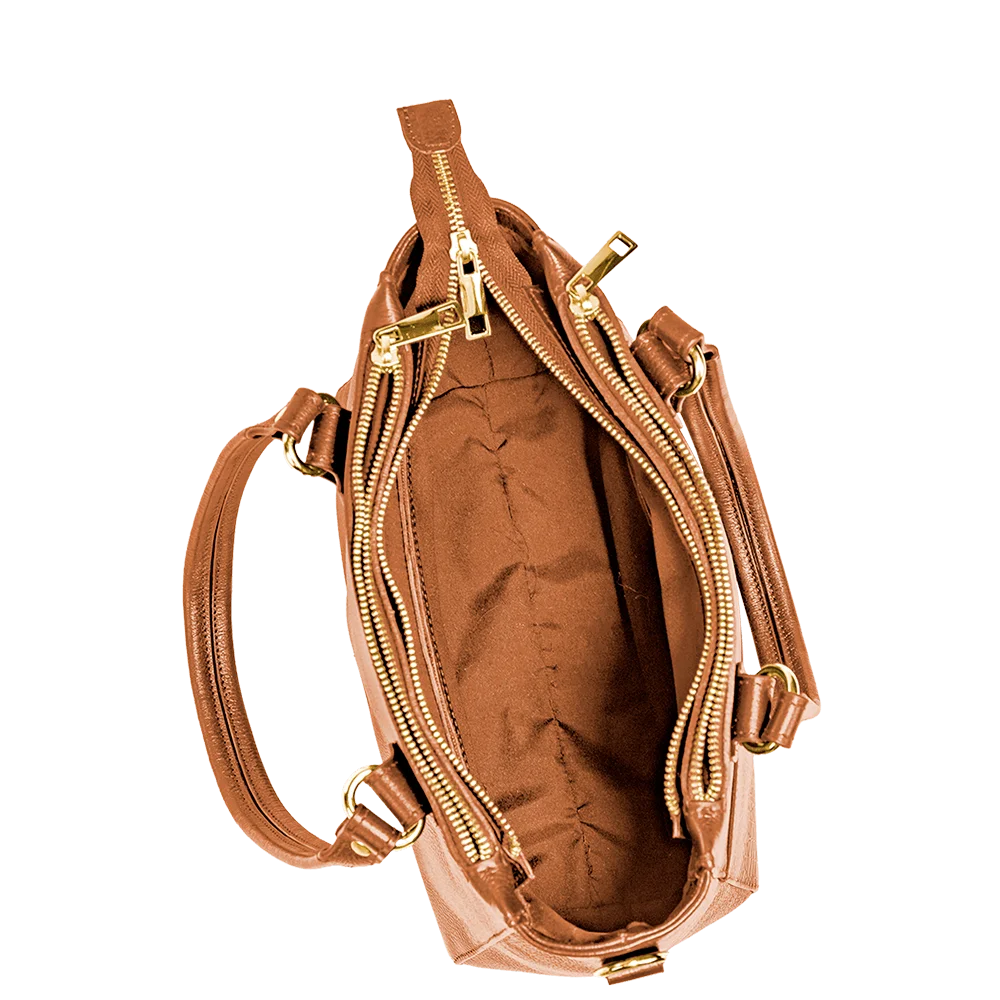 Bolsa Satchel Média 3 Compartimentos Couro Sestini Terrene - Savana
