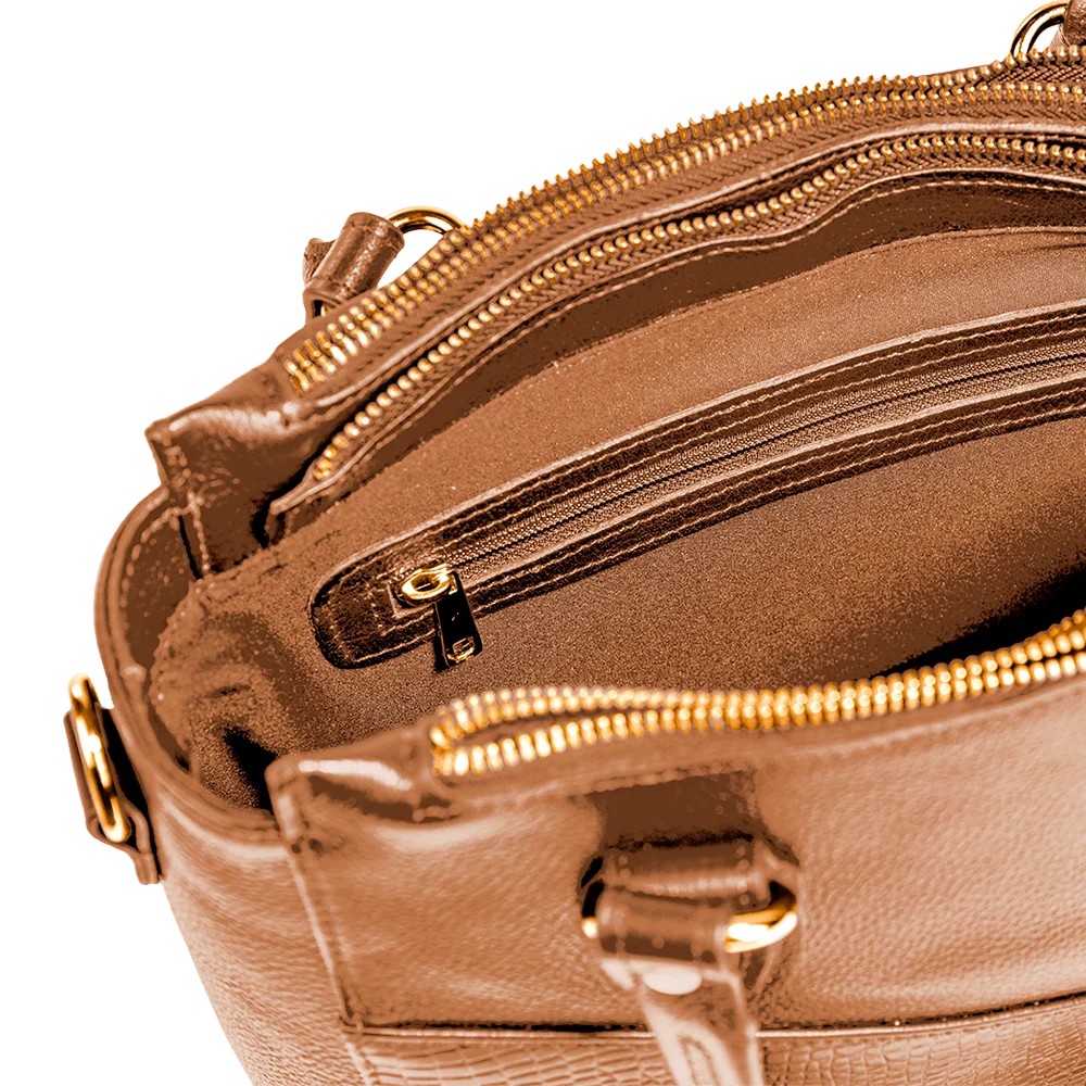 Bolsa Satchel Média 3 Compartimentos Couro Sestini Terrene - Savana