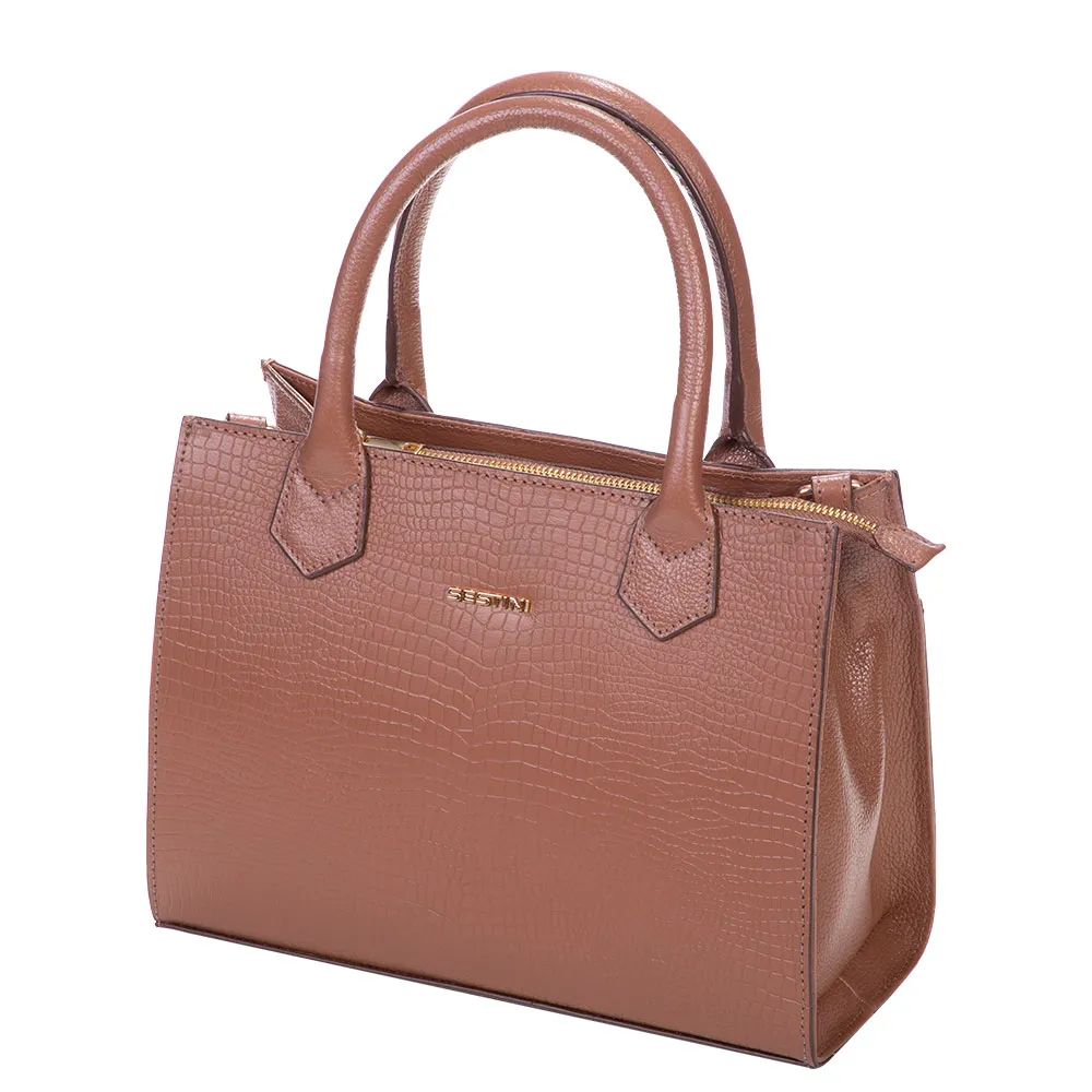 Bolsa Satchel Média Couro Sestini Skin - Caramelo