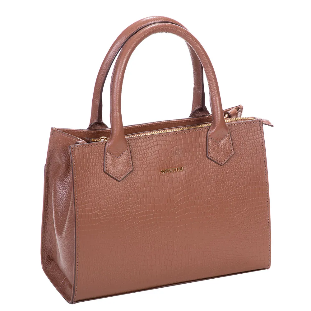Bolsa Satchel Média Couro Sestini Skin - Caramelo