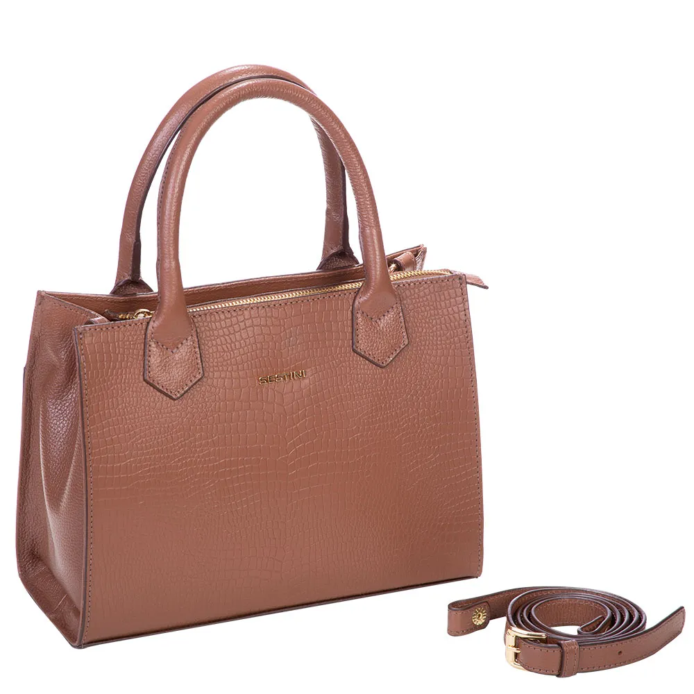 Bolsa Satchel Média Couro Sestini Skin - Caramelo