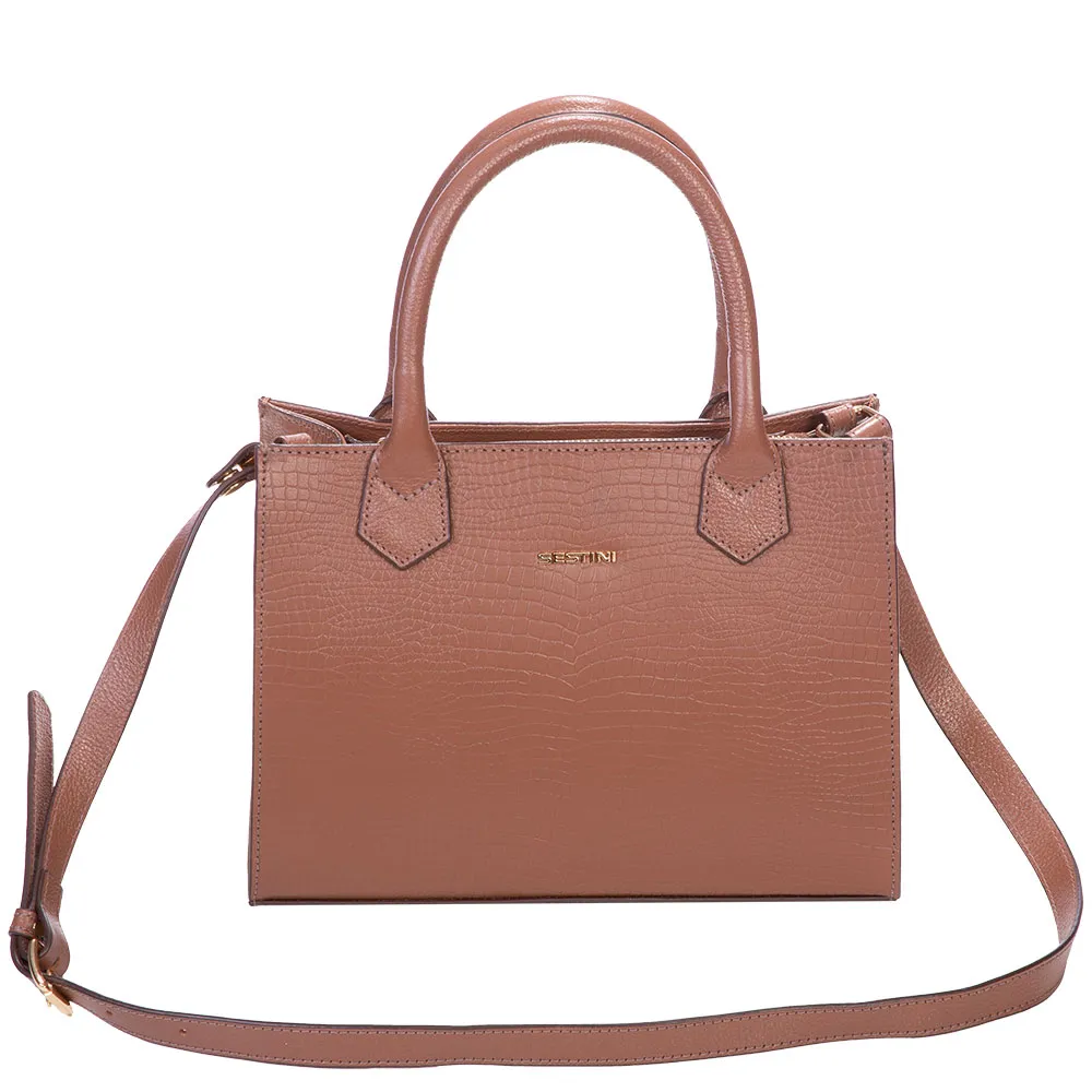 Bolsa Satchel Média Couro Sestini Skin - Caramelo
