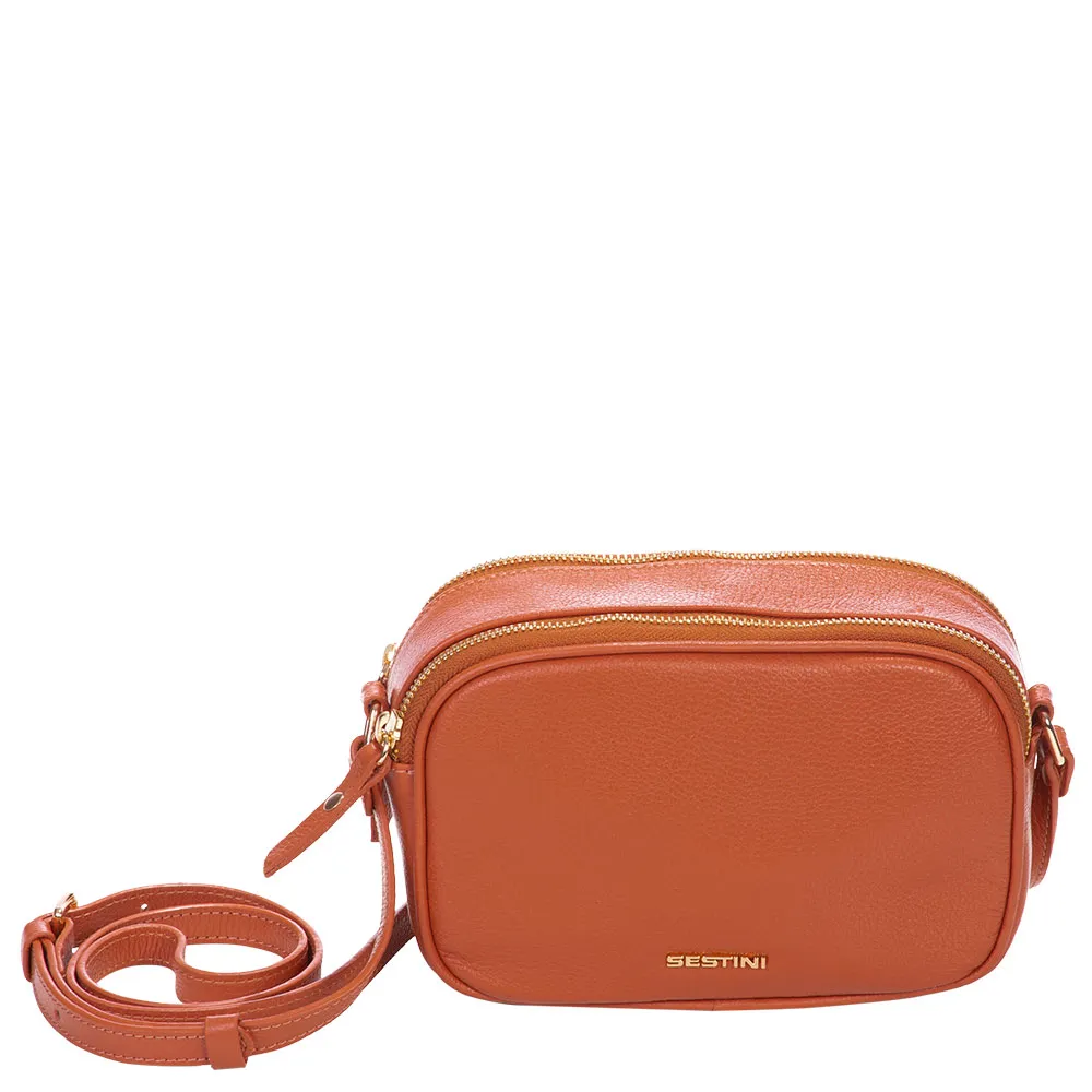 Bolsa Tiracolo Pequena 2 Compartimentos Couro Sestini Verano - Mascavo