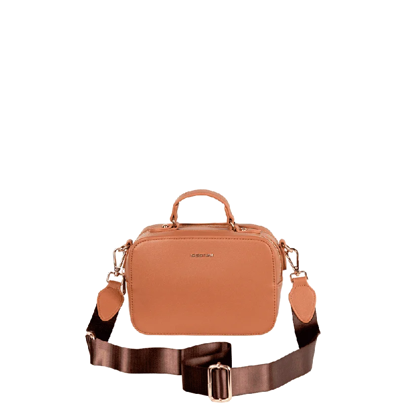 Bolsa Transversal Pequena 2 Compartimentos Sestini Monograma Marrom - Caramelo