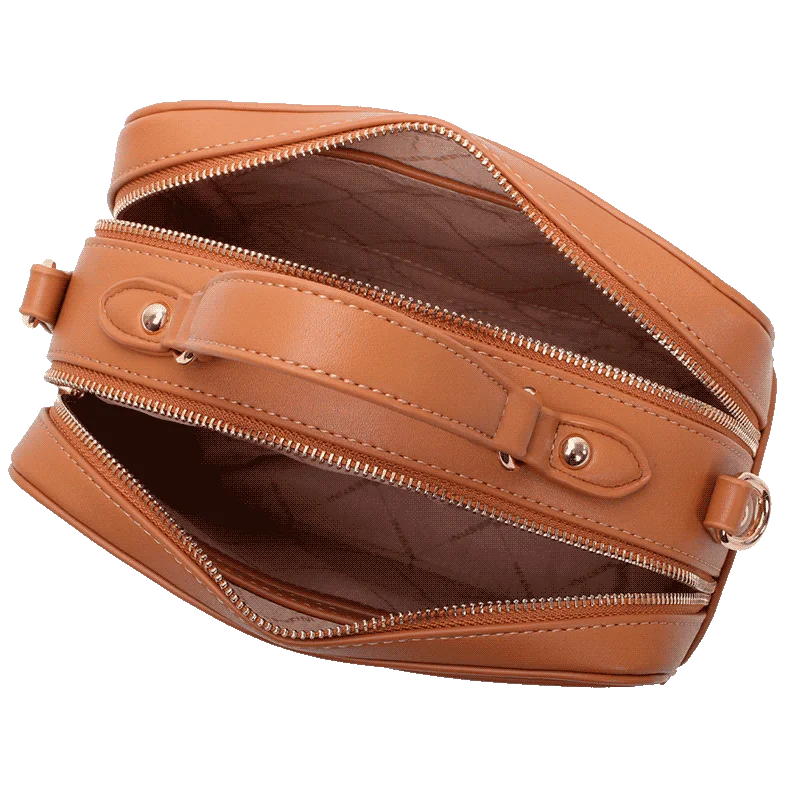 Bolsa Transversal Pequena 2 Compartimentos Sestini Monograma Marrom - Caramelo