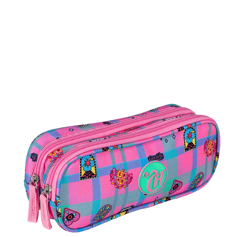 Estojo 2 Compartimentos Capricho Student School - Rosa Claro