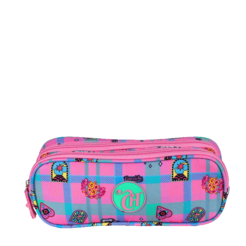Estojo 2 Compartimentos Capricho Student School - Rosa Claro