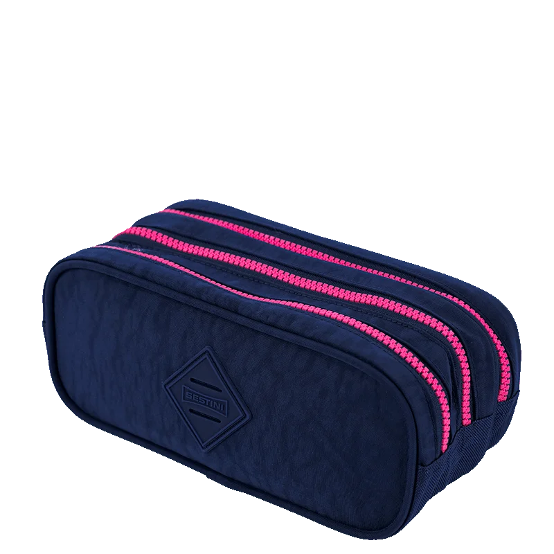 Estojo 3 Compartimentos Crinkle - Azul Neon