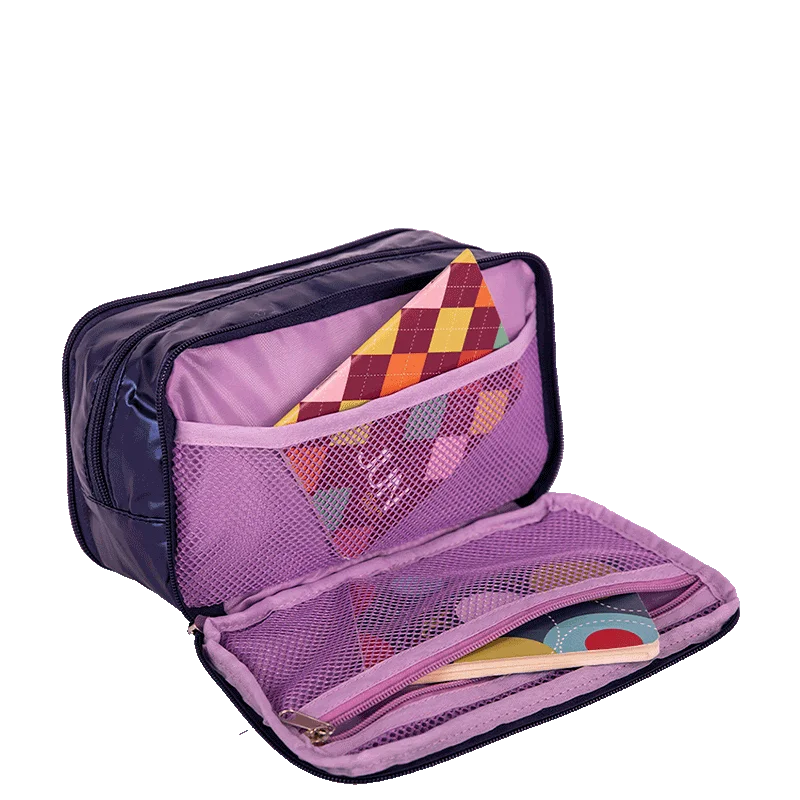 Estojo Box Especial 3 Compartimentos Capricho Puffer Azul - Metálico