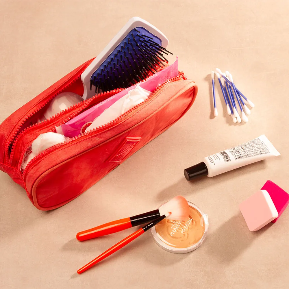 Estojo/Necessaire 2 Compartimentos Crinkle Laranja - Coral
