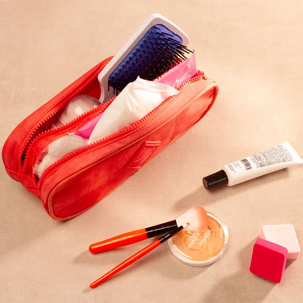 Estojo/Necessaire 2 Compartimentos Crinkle Laranja - Coral