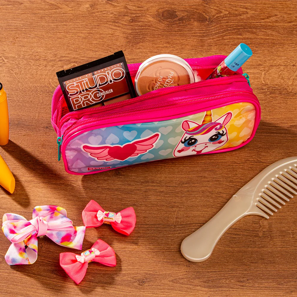 Estojo/Necessaire 2 Compartimentos Sestini 21M Unicórnio Colorido