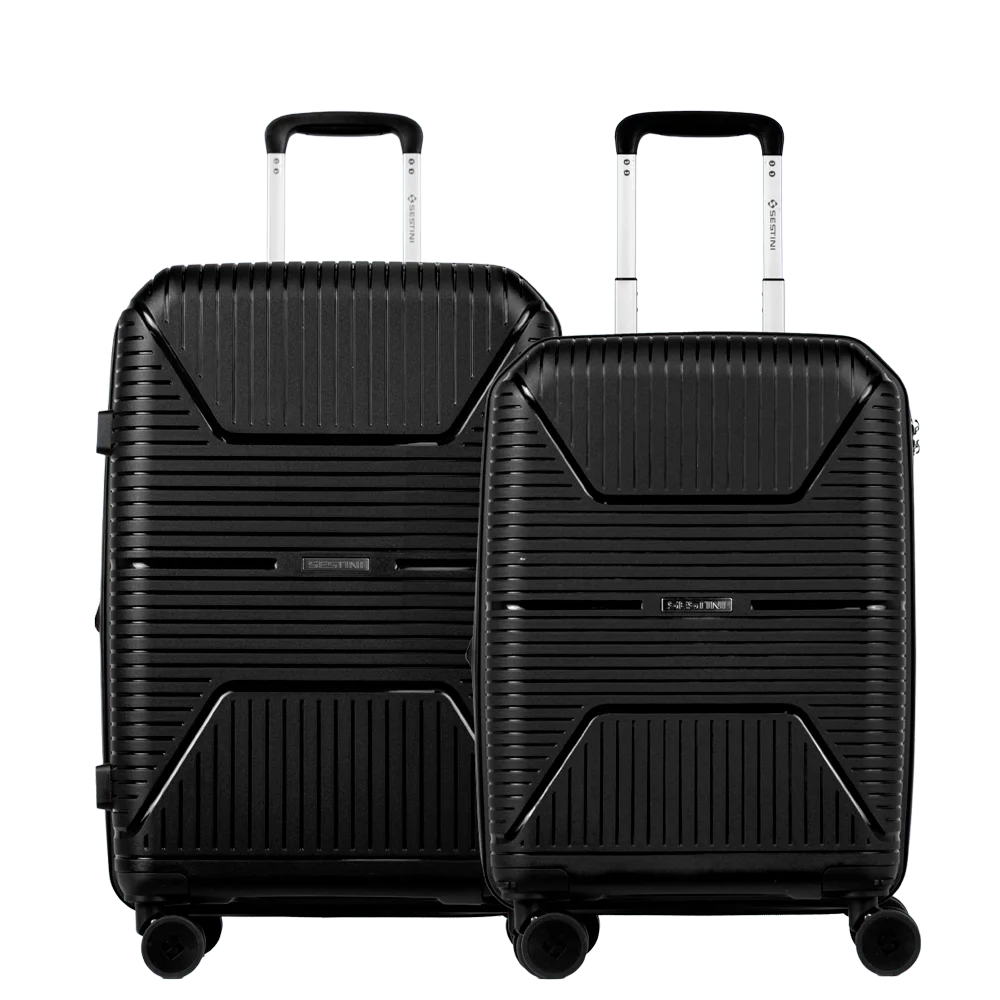 Kit 2 Malas de Viagem Média e Bordo em Polipropileno PP Essencial Plus 2 - Preto