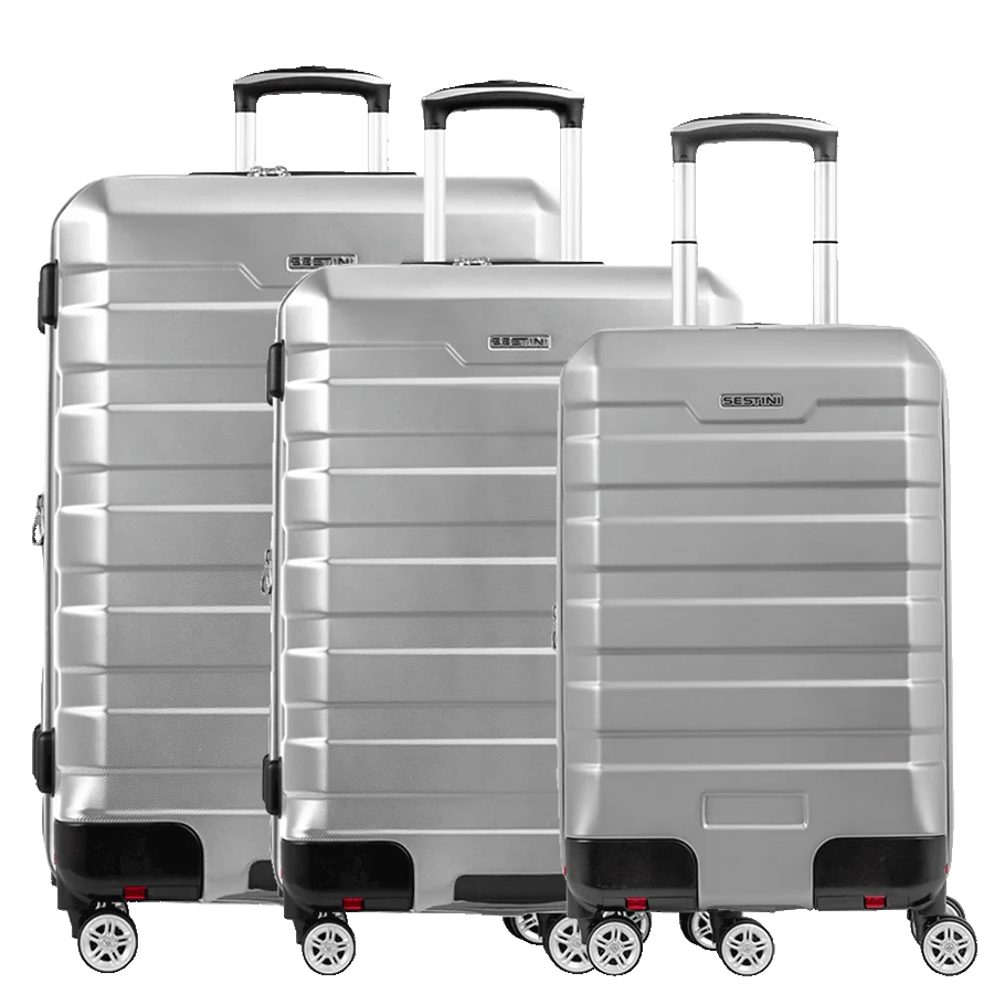 Kit 3 Malas de Viagem Grande, Média e Bordo Plus em ABS Wheeless 2t - Prata