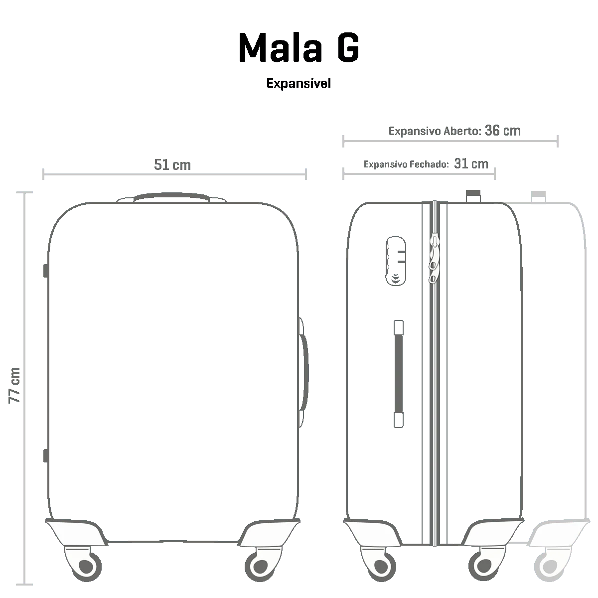Kit 3 Malas de Viagem Grande, Média e Bordo Plus em ABS Wheeless 2t - Prata