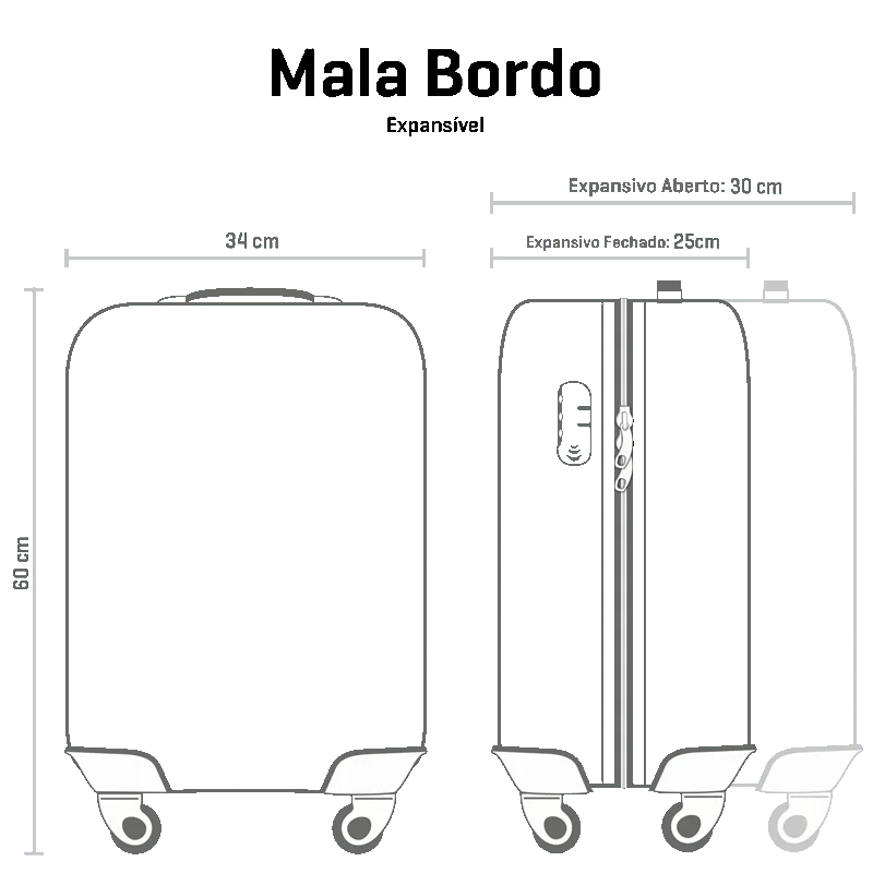 Kit 3 Malas de Viagem Grande, Média e Bordo Plus em ABS Wheeless 2t - Prata