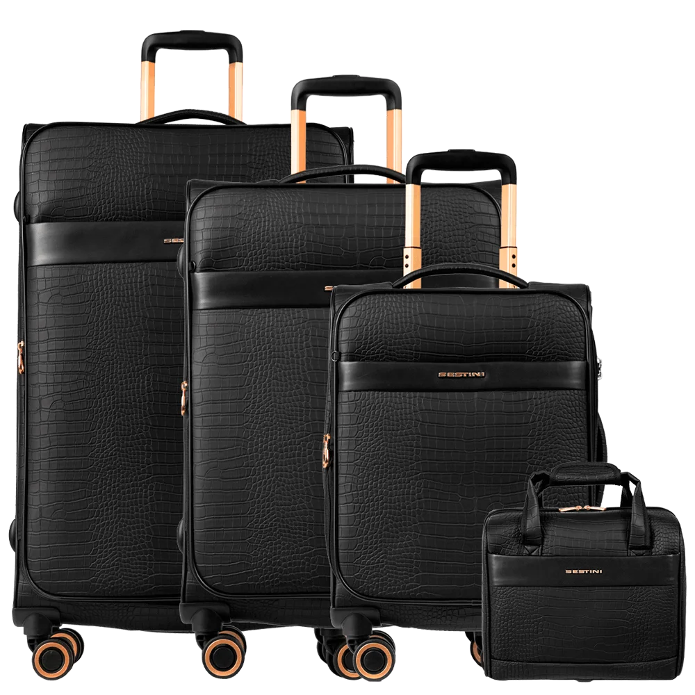 Kit 3 Malas de Viagem Grande, Média e Bordo e 1 Frasqueira Rígida Com Rodas 360° Croco 5t - Preto