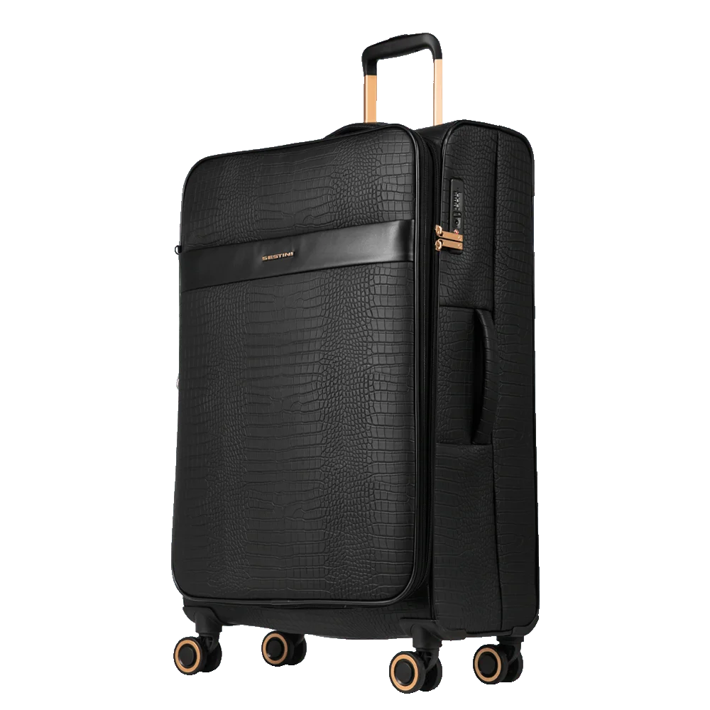 Kit 3 Malas de Viagem Grande, Média e Bordo e 1 Frasqueira Rígida Com Rodas 360° Croco 5t - Preto