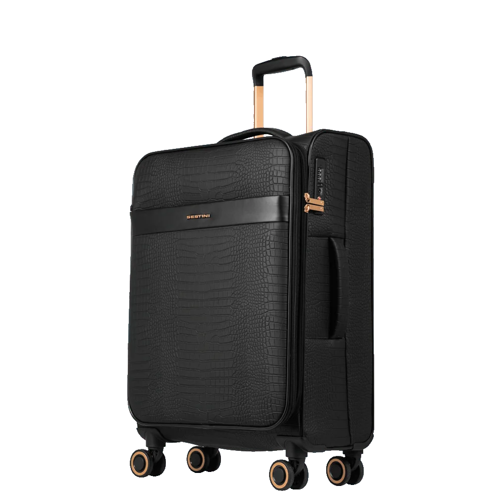 Kit 3 Malas de Viagem Grande, Média e Bordo e 1 Frasqueira Rígida Com Rodas 360° Croco 5t - Preto