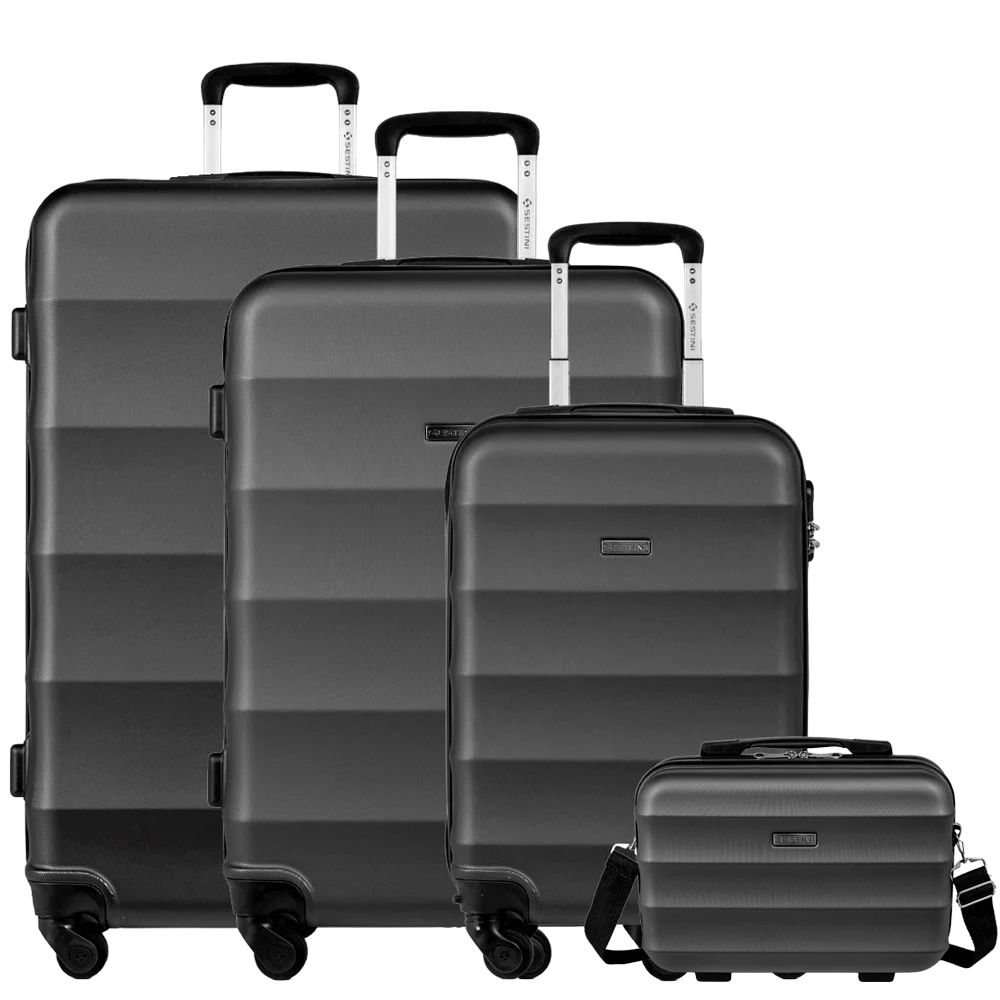 Kit 3 Malas de Viagem Grande, Média e Bordo e 1 Frasqueira em ABS 1 Basic - Grafite
