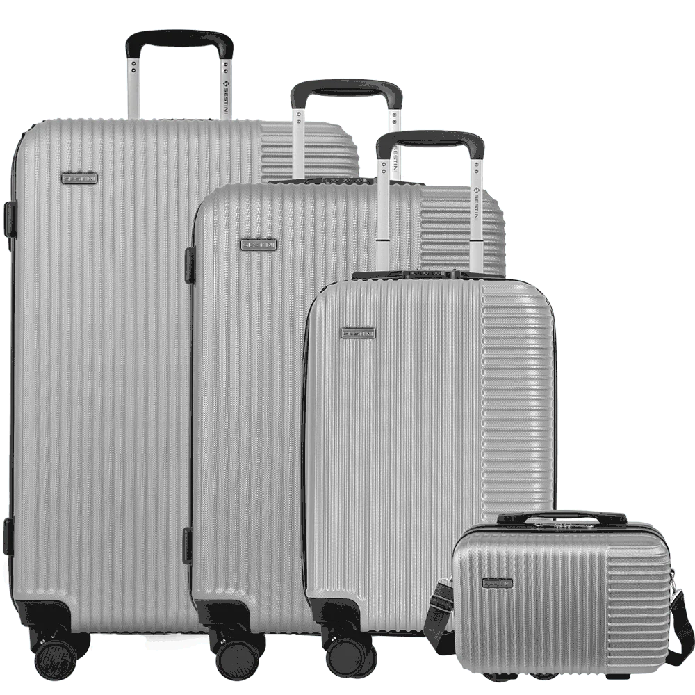 Kit 3 Malas de Viagem Grande, Média e Bordo e 1 Frasqueira em ABS Classy 2 - Prata