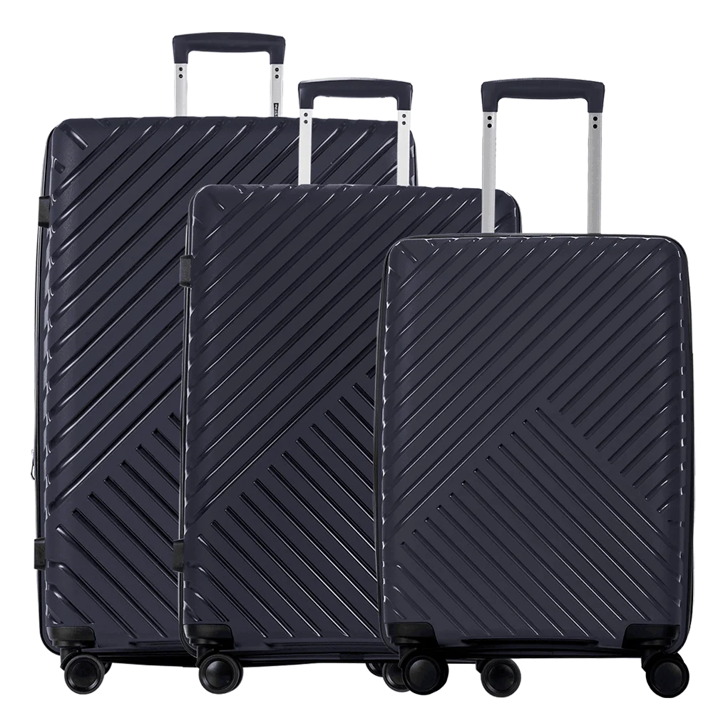 Kit 3 Malas de Viagem Grande, Média e Bordo em Polipropileno PP Essencial 2 - Azul marinho