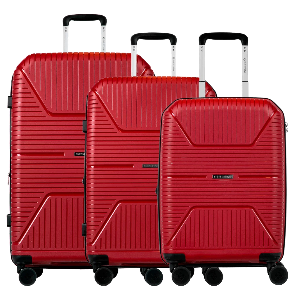 Kit 3 Malas de Viagem Grande, Média e Bordo em Polipropileno PP Essencial Plus 2 - Vinho