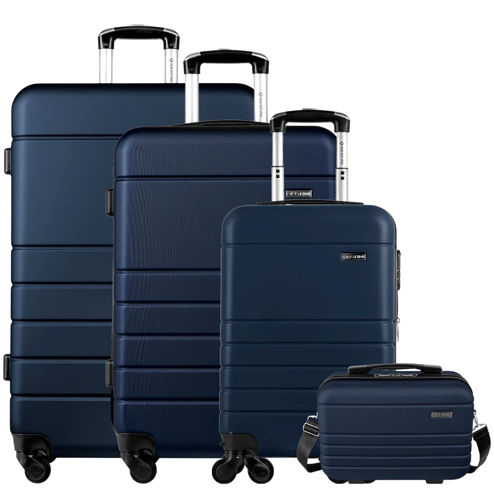 Kit 3 Malas de viagem Grande, Média e Bordo e 1 Frasqueira em ABS Essencial 2 - Azul marinho