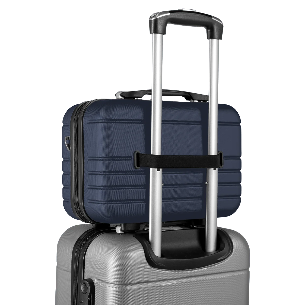 Kit 3 Malas de viagem Grande, Média e Bordo e 1 Frasqueira em ABS Essencial 2 - Azul marinho