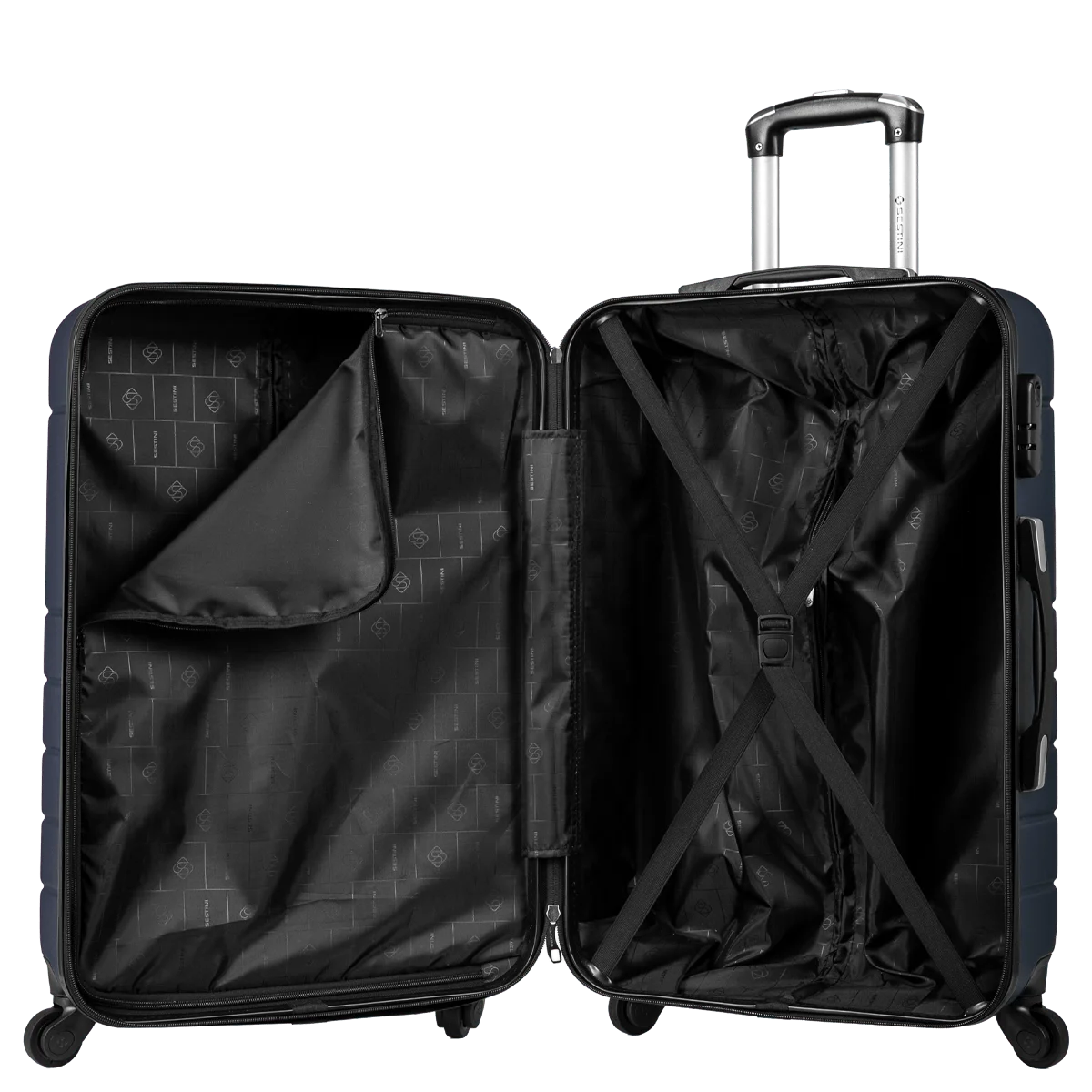 Kit 3 Malas de viagem Grande, Média e Bordo e 1 Frasqueira em ABS Essencial 2 - Azul marinho