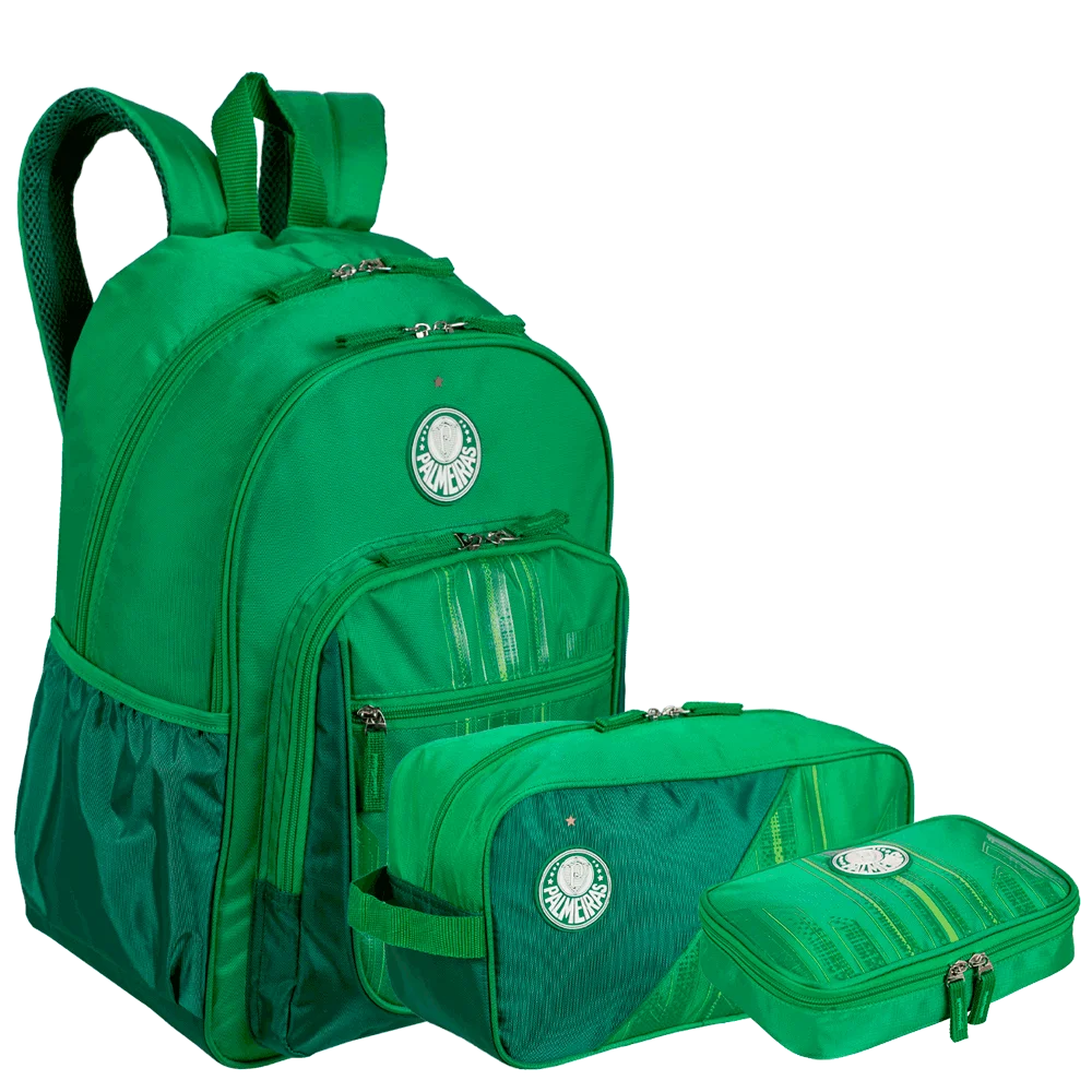 Kit Mochila 2 Compartimentos, Necessaire e Estojo Box Palmeiras X02 - Verdão
