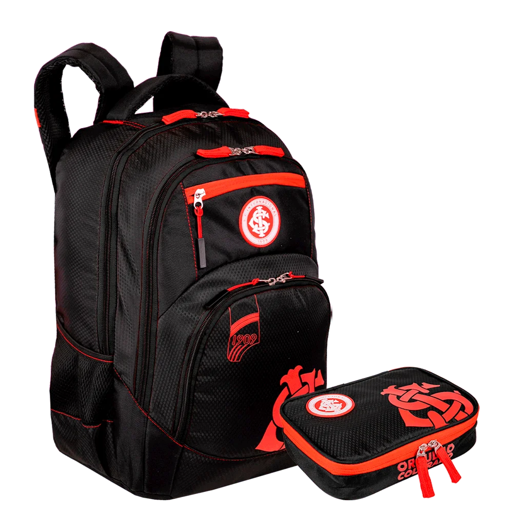 Kit Mochila 2 Compartimentos e Estojo Box Internacional X02 - Preto