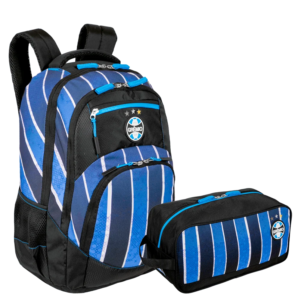 Kit Mochila 2 Compartimentos e Necessaire Porta Chuteira Grêmio X02 - Listrado