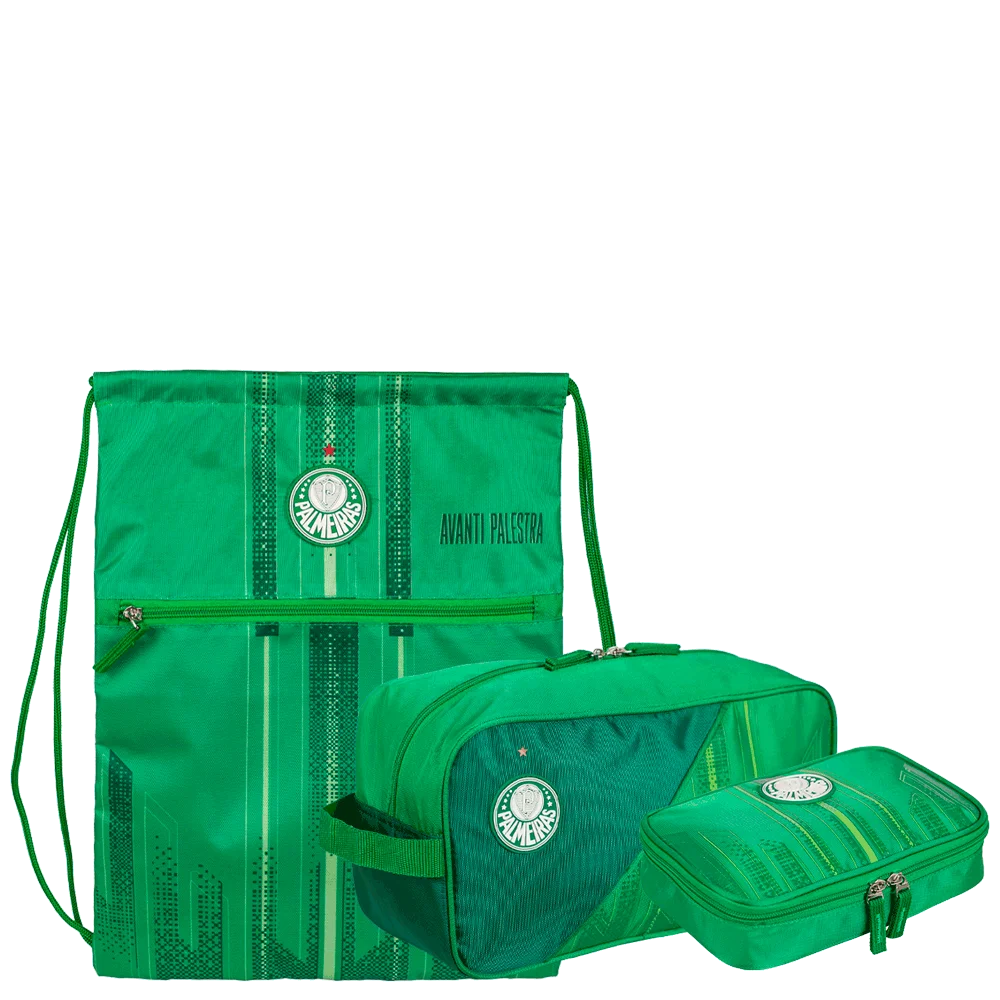 Kit Mochila Saquinho, Necessaire e Estojo Box Palmeiras X02 - Verdão