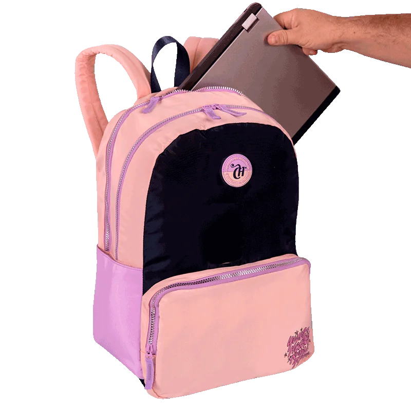 Mochila 2 Compartimentos Capricho Block - Pêssego e Lilás