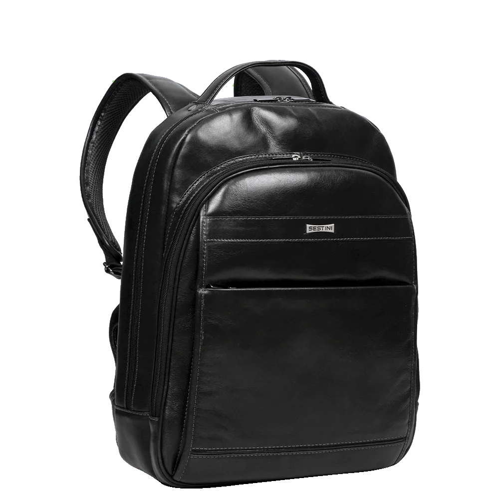 Mochila 2 Compartimentos Notebook Couro Sestini Arizona Preto