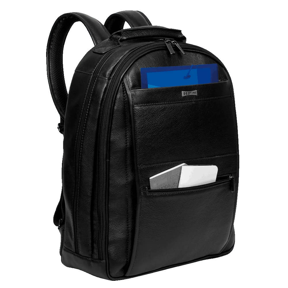 Mochila 2 Compartimentos Notebook Couro Sestini Texas Preto