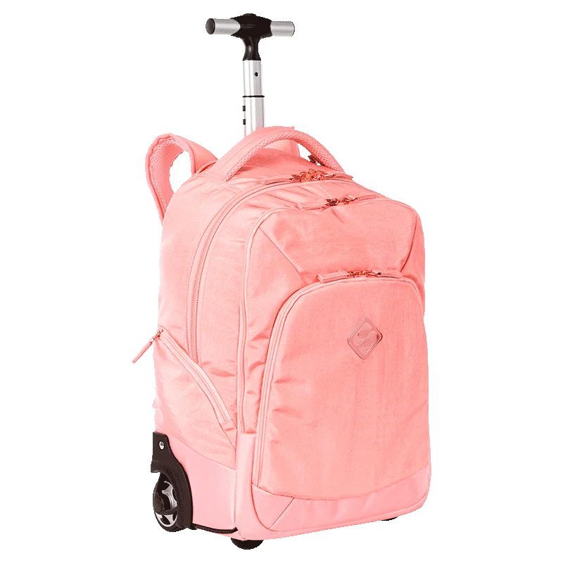 Mochila Carrinho 2 Compartimentos Sestini Rolling Grande - Metálico Rosa