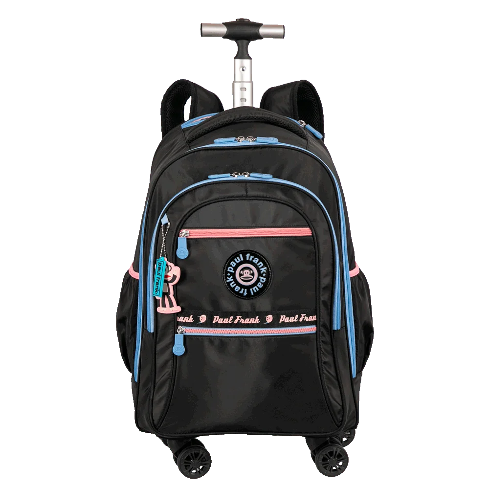 Mochila Carrinho 4 Rodas Duplas Paul Frank Fun - Preto e Rosa