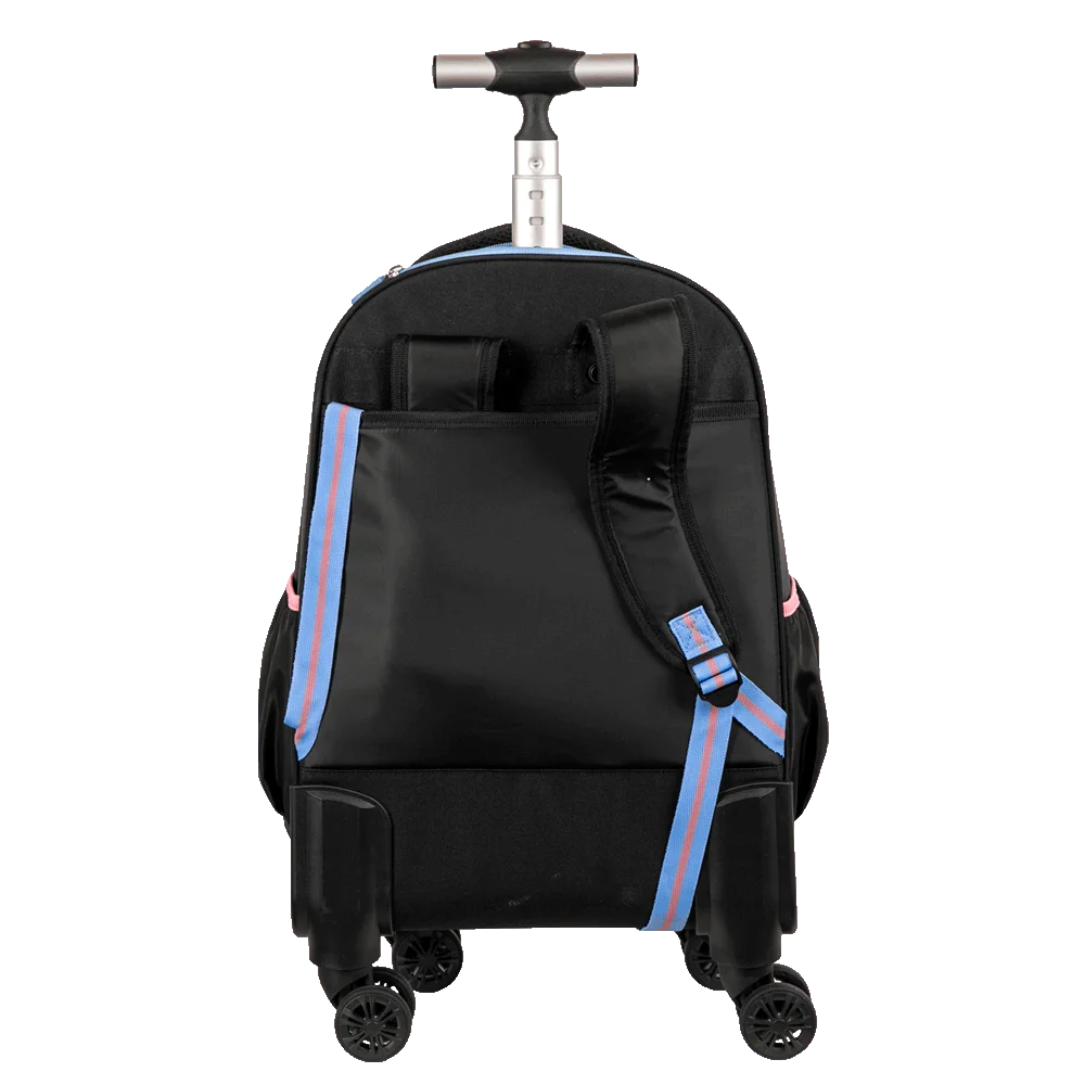 Mochila Carrinho 4 Rodas Duplas Paul Frank Fun - Preto e Rosa